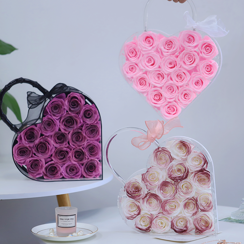 OEM Luxury Valentine Day Gift Rose Heart shaped Preserved Flower Box Everlasting Eternal Rose Gift Box