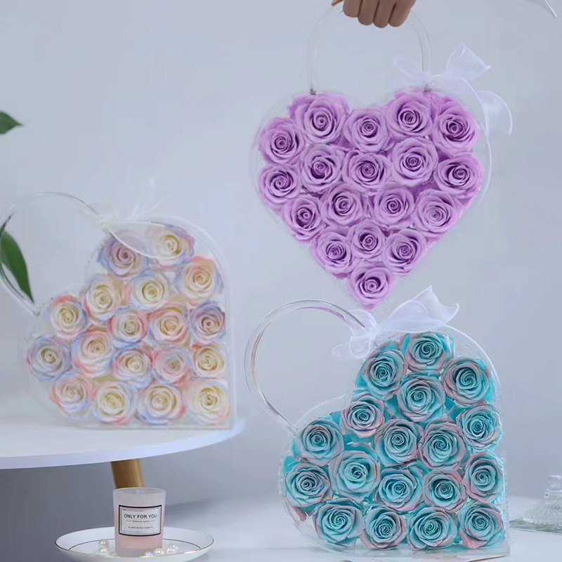 OEM Luxury Valentine Day Gift Rose Heart shaped Preserved Flower Box Everlasting Eternal Rose Gift Box