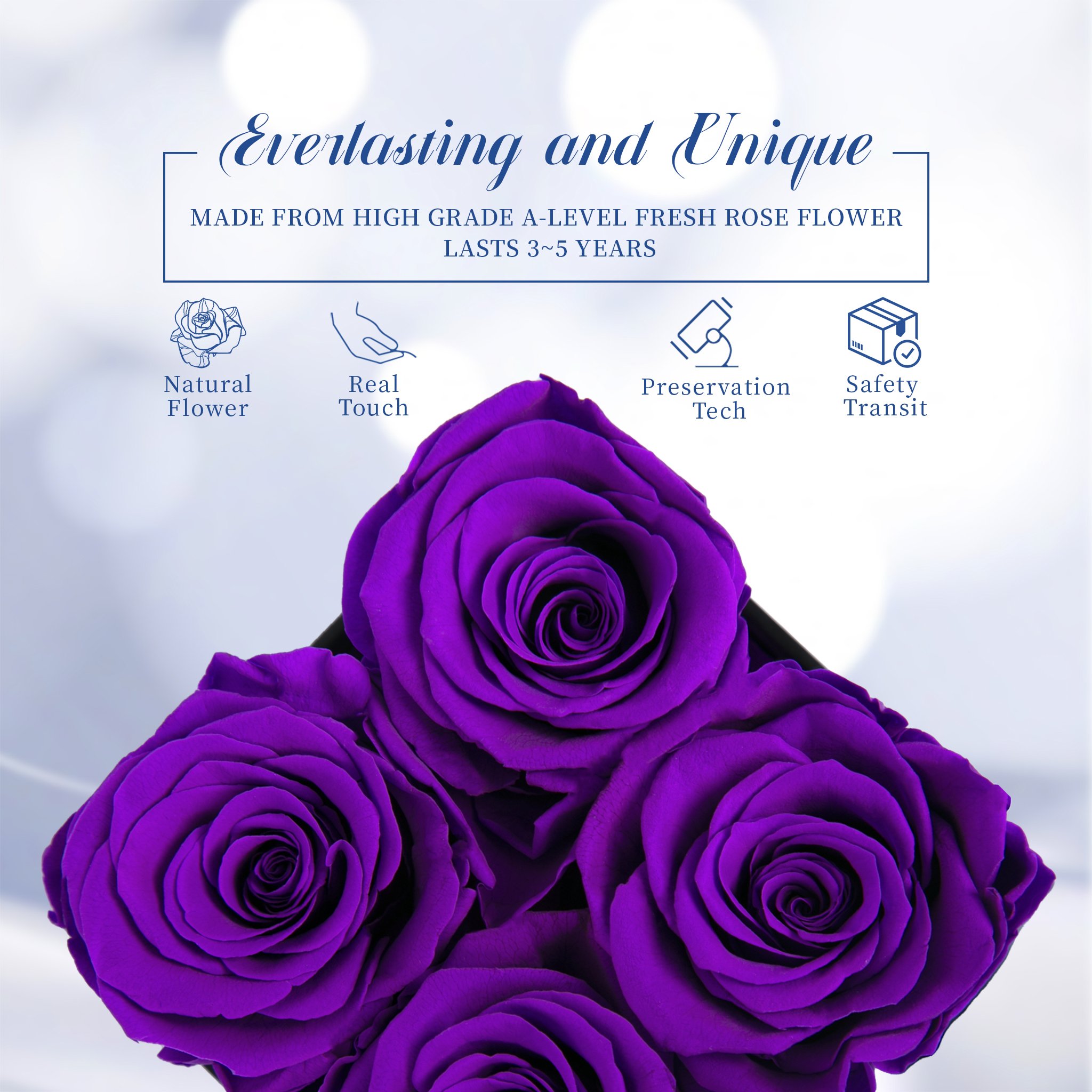 New Products Ideas 2024 Purple Forever Flores Real Eternal Decorative Rose Preserving Flower In Gift Square Box