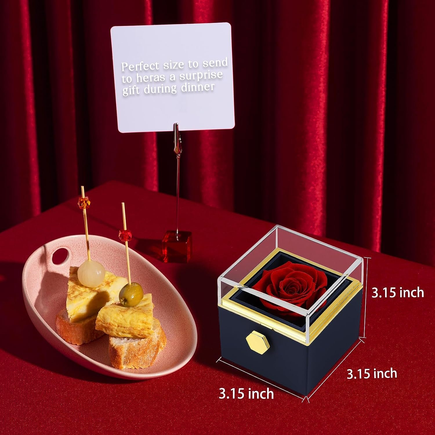Christmas Valentines Day Gift Luxury Rotating Preserved Rose Flower Eternal Rose In Acrylic Box With Necklace For Women Girls