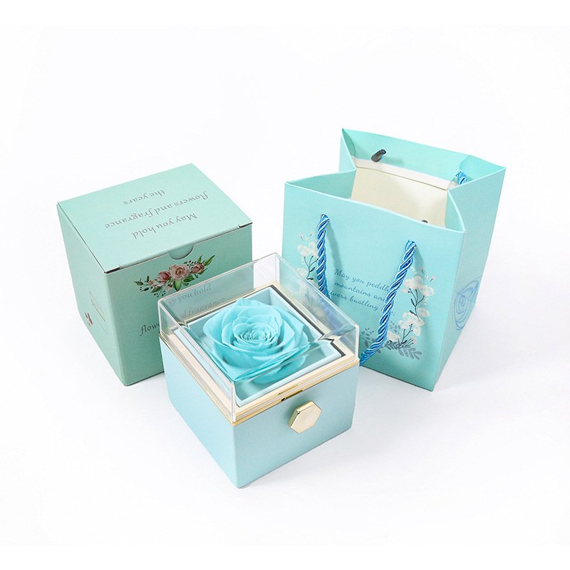 Christmas Valentines Day Gift Luxury Rotating Preserved Rose Flower Eternal Rose In Acrylic Box With Necklace For Women Girls