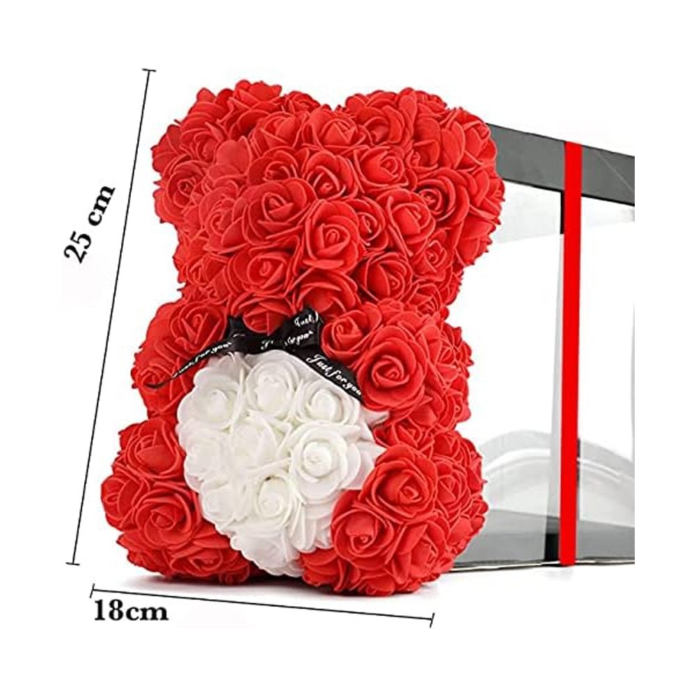 Luxury Red Rose Teddy Bear 25cm with white Heart Beautiful Heart Rose Bear For Valentines Day Anniversary Gifts