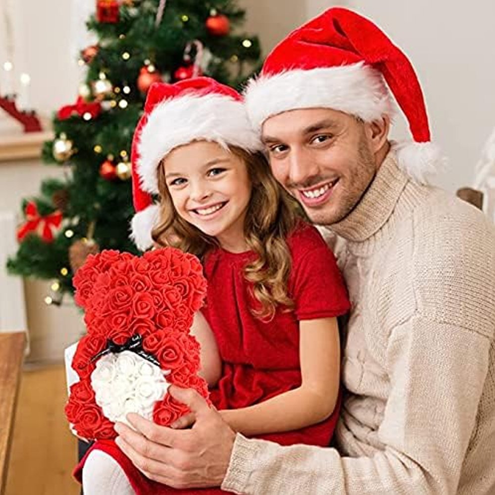 Luxury Red Rose Teddy Bear 25cm with white Heart Beautiful Heart Rose Bear For Valentines Day Anniversary Gifts