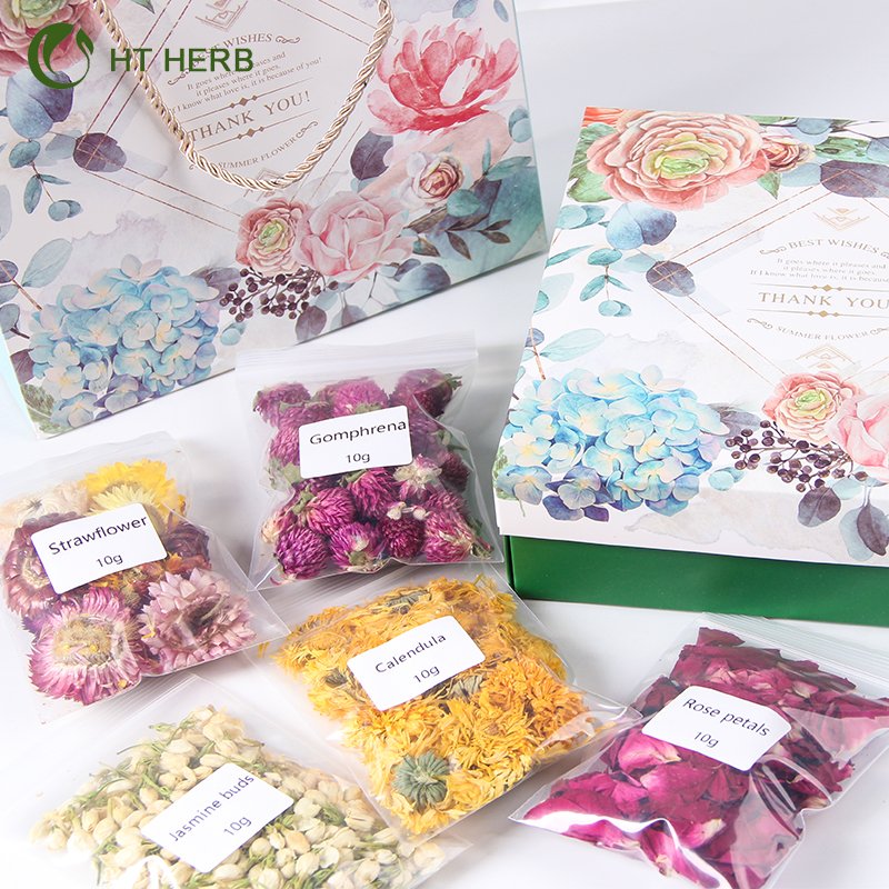 High Quality Fashion Decorative Mixed Real Dried Flowers Gifts Box Herbs Rose Petals Calendula for Bath candle resin Spa