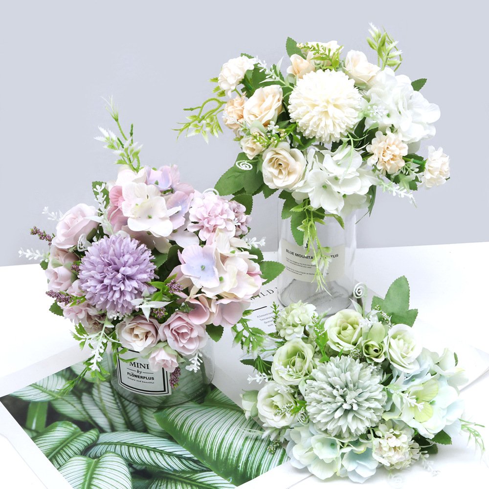 O-X322 New design rose artificial silk flower bouquet cheap bridal bouquet wedding flower artificial flowers mini bouquet