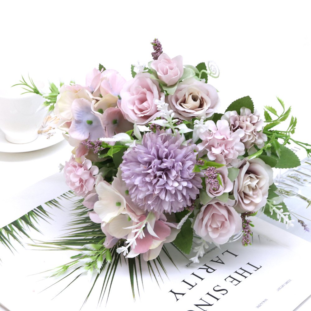 O-X322 New design rose artificial silk flower bouquet cheap bridal bouquet wedding flower artificial flowers mini bouquet