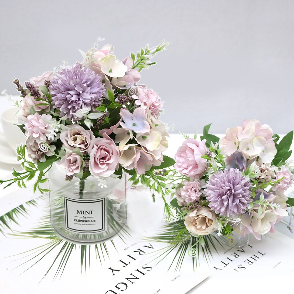 O-X322 New design rose artificial silk flower bouquet cheap bridal bouquet wedding flower artificial flowers mini bouquet