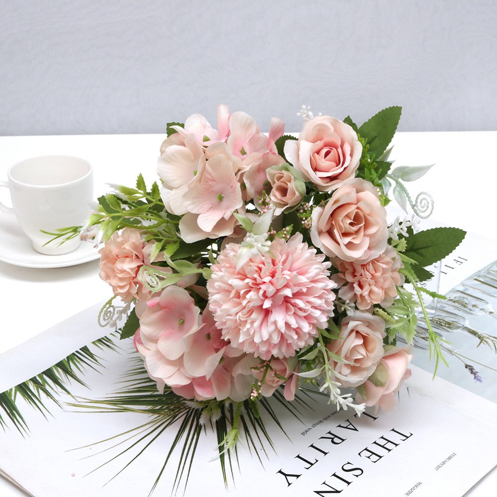 O-X322 New design rose artificial silk flower bouquet cheap bridal bouquet wedding flower artificial flowers mini bouquet