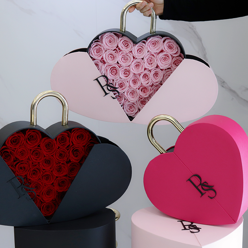Valentines Day Gift Set Preserved flower forever rose elegant pink heart shape box preserved rose gift.