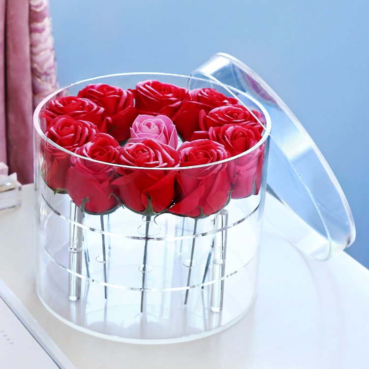 New product preserved flower acrylic box , eternal rose tassel round gift box for birthday gifts