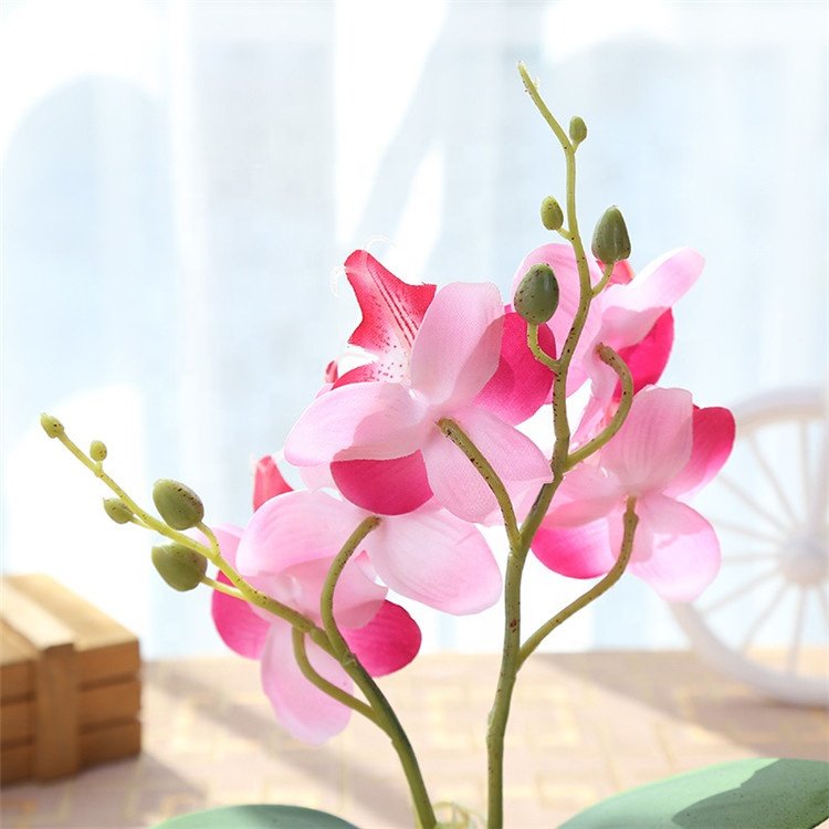 V-1229 Artificial Plants Pots Silk Artificial Orchid Flowers In Oval Vase For Table Decoration