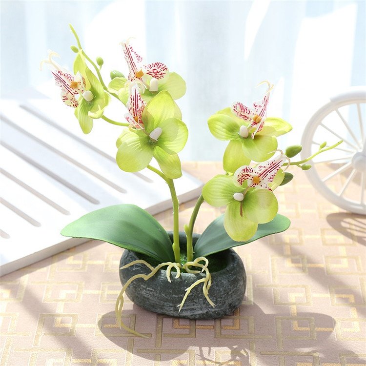 V-1229 Artificial Plants Pots Silk Artificial Orchid Flowers In Oval Vase For Table Decoration