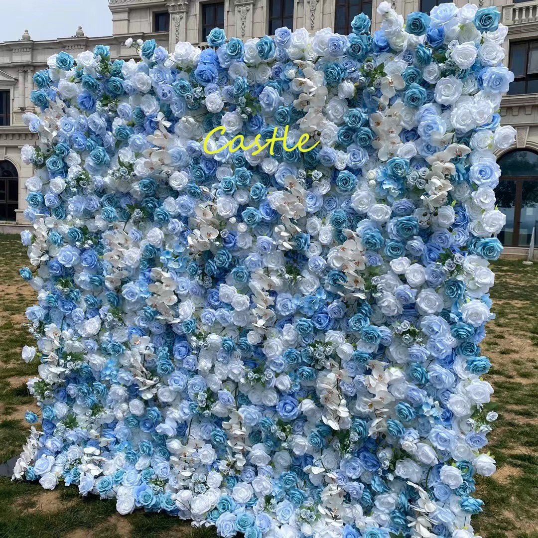 O-W041 Customs 3D 5D Flower Wall Backdrop 8ftx8ft Events Wedding Decorative Artificial Flower Panel Roll Up Flower Wall Curatain