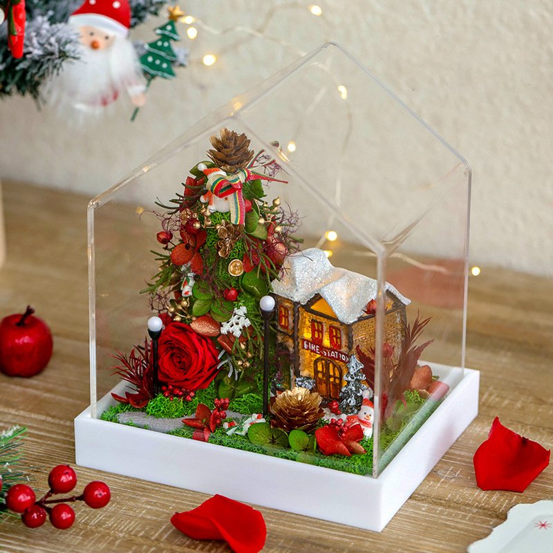 AYOYO ODM Wholesale Christmas Ornaments Handmade Immortal Flowers In Clear Box For Gifts&Crafts Acrylic Rose Box