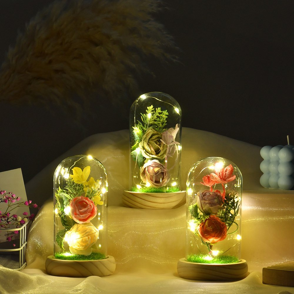 Real Everlasting Decorative Flower Gift Box Forever Eternal Preserved Roses In Glass Dome