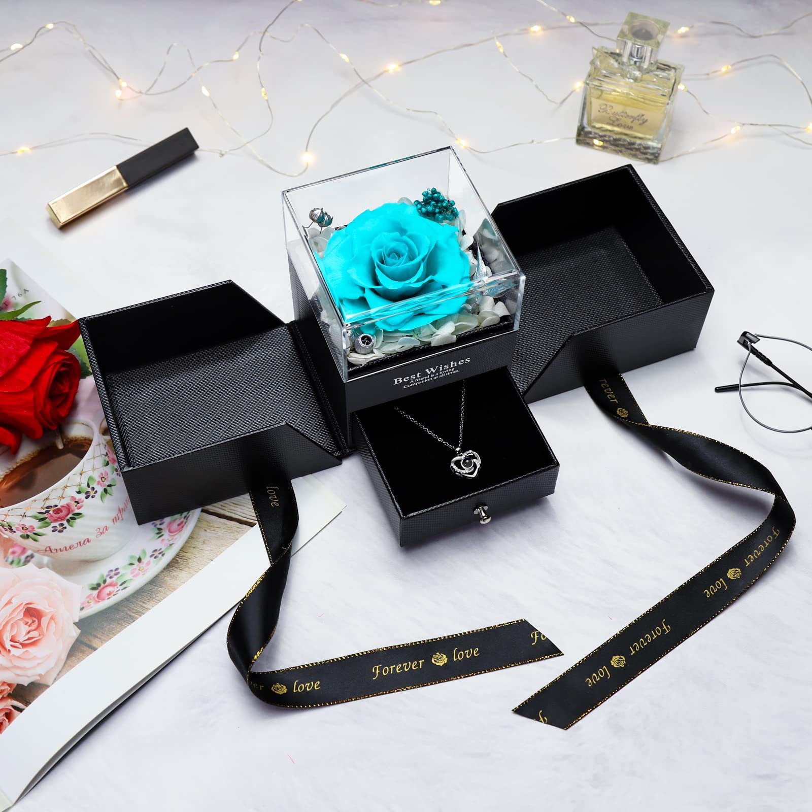 UO Customized Logo Immortal Infinity Eternal Real Eternal Red Roses Enchanted Flower Gift for Girlfriend