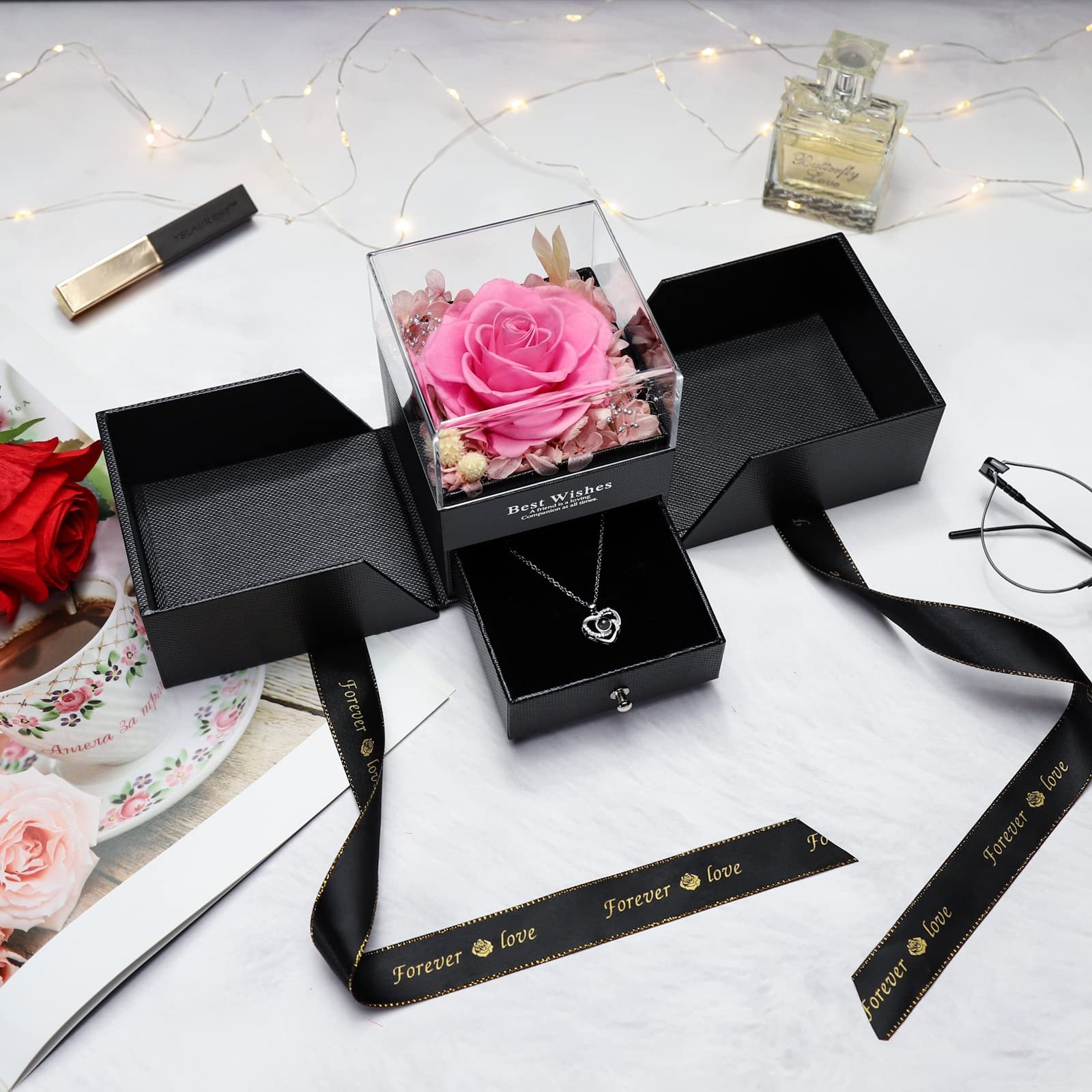 UO Customized Logo Immortal Infinity Eternal Real Eternal Red Roses Enchanted Flower Gift for Girlfriend