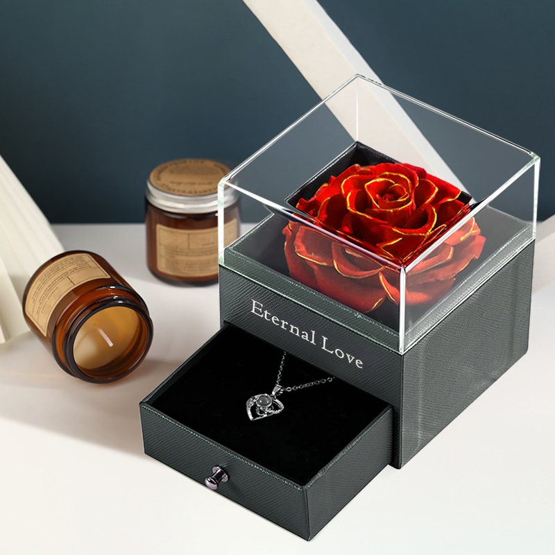 UO wholesale ama zon top seller decoration flowers valentines day eternal rose preserved rose flowers in acrylic gift box