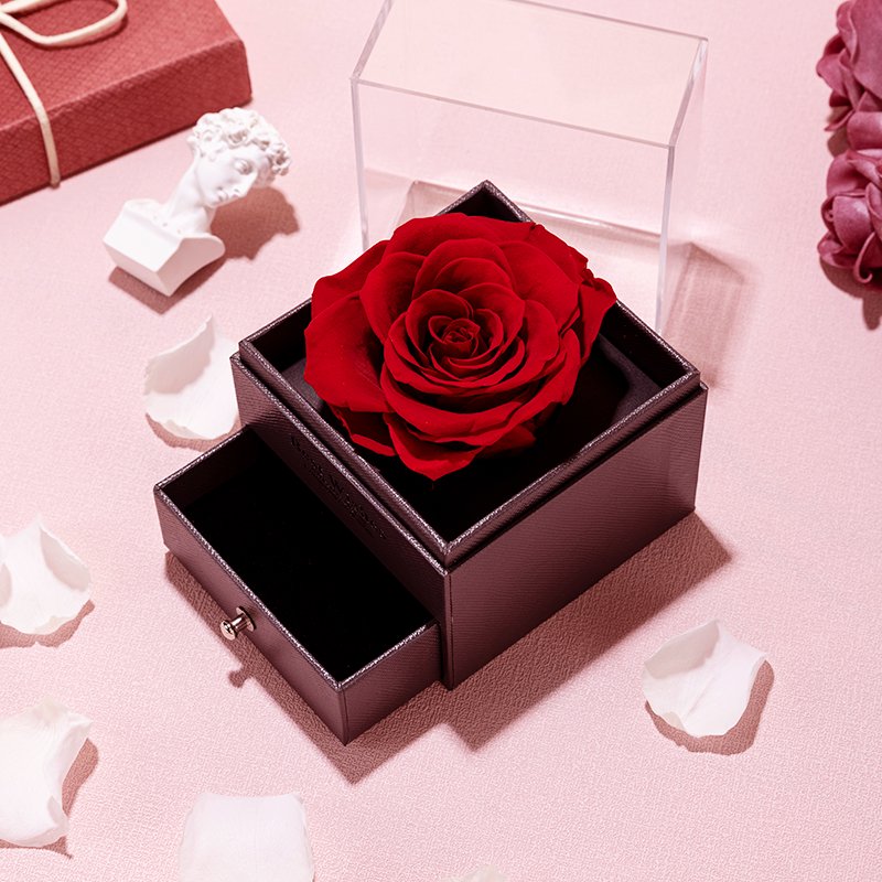 UO wholesale ama zon top seller decoration flowers valentines day eternal rose preserved rose flowers in acrylic gift box