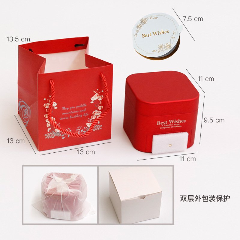 9PCS Valentine's Day Gift Red Preserved Flower Jewelry Box Gift Eternal Rose Jewelry Box Gift for Lady