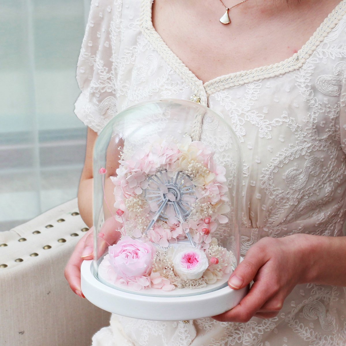 wholesale New Product Ideas 2024 Valentine Gift Preserved Roses With Ferris in Glass Dome For Birthday Gift