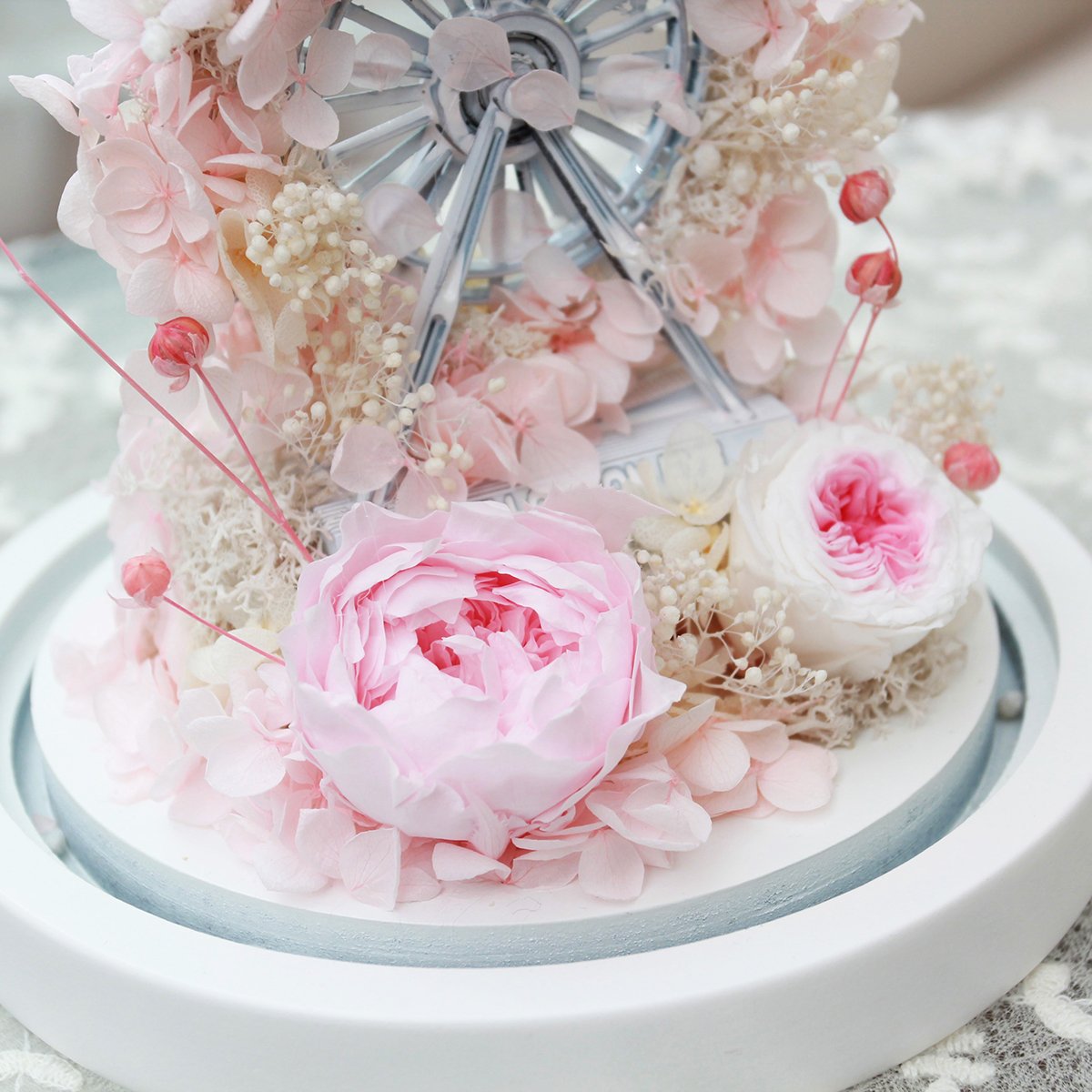 wholesale New Product Ideas 2024 Valentine Gift Preserved Roses With Ferris in Glass Dome For Birthday Gift