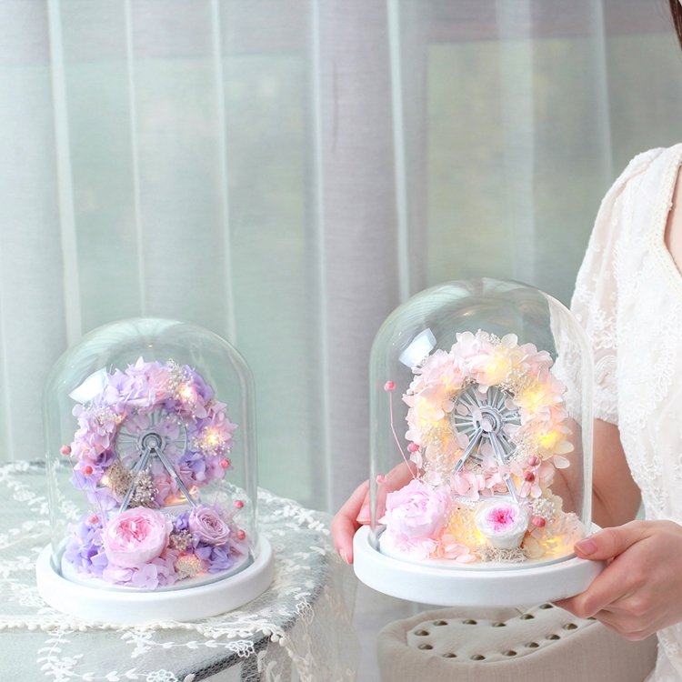 wholesale New Product Ideas 2024 Valentine Gift Preserved Roses With Ferris in Glass Dome For Birthday Gift