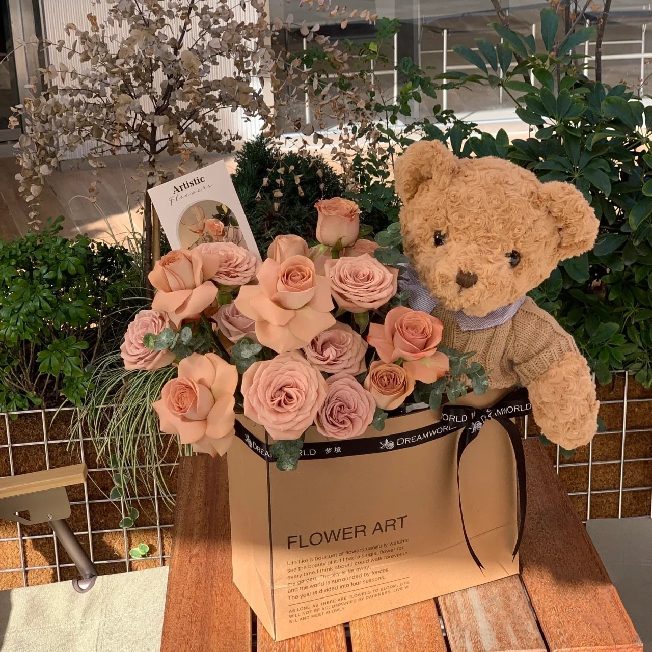 valentine teddy bear Christmas Valentines Day Gift Rose Flower Artificial Rose with Box Gift rose preserved flower