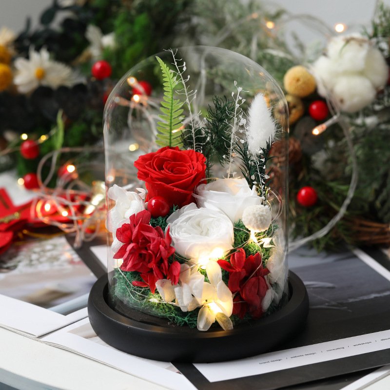Factory Directly Supply 2024 New Released Eternal Rose Preserved Flower In Glass Dome for Christmas Gift