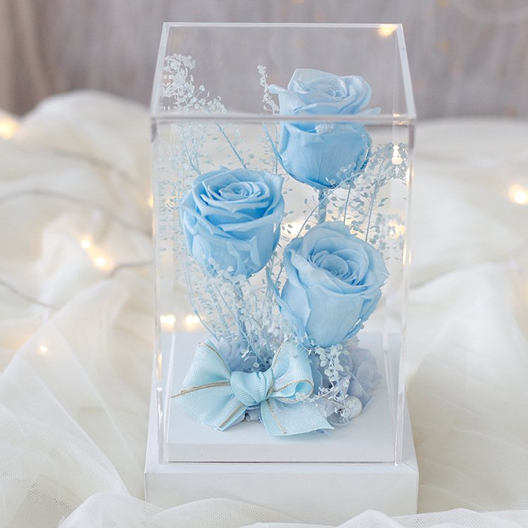 TC Wholesale 3 Eternal Rose Flower In Acrylic Box Wedding Valentines Day Gift Long Lasting Preserved Rose For Girlfriend