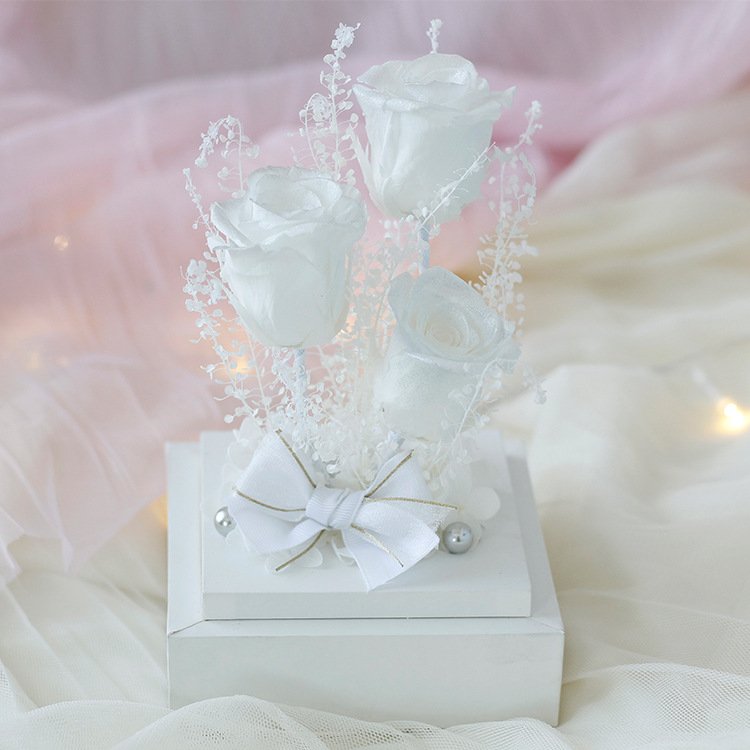 TC Wholesale 3 Eternal Rose Flower In Acrylic Box Wedding Valentines Day Gift Long Lasting Preserved Rose For Girlfriend