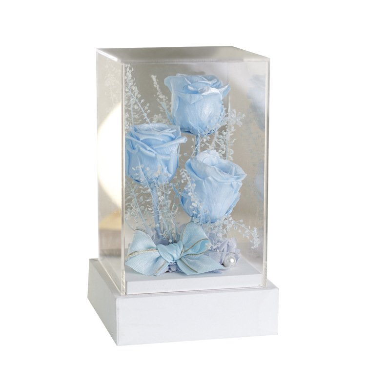 TC Wholesale 3 Eternal Rose Flower In Acrylic Box Wedding Valentines Day Gift Long Lasting Preserved Rose For Girlfriend