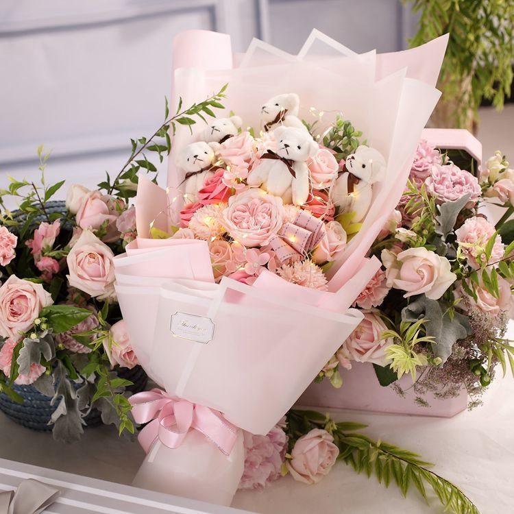 BLH Handmade Pretty Pink Girl Soap Rose Bride Flower Bouquet For Lover New Valentine Day Gift Box Sweet Rose Flower Soap Bouquet