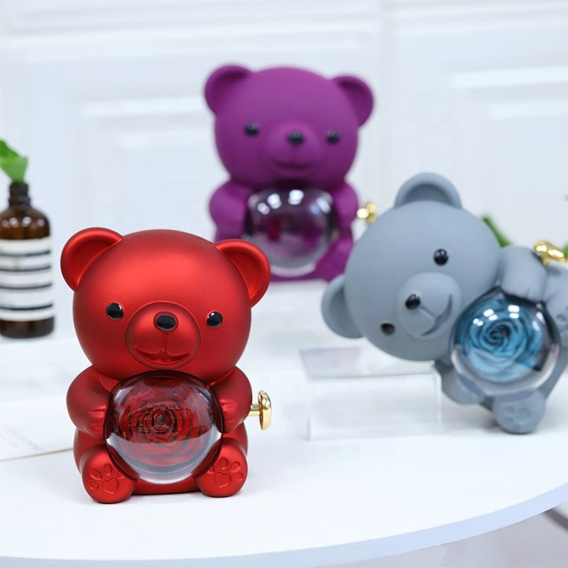 Eternal Flower Rotating Bear Jewelry Box 214 Valentine's Day Everlasting Rose Gift Teacher's Day Christmas Gift Wholesale