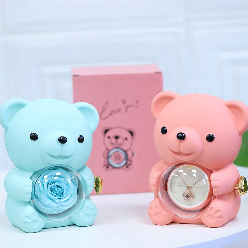 Eternal Flower Rotating Bear Jewelry Box 214 Valentine's Day Everlasting Rose Gift Teacher's Day Christmas Gift Wholesale