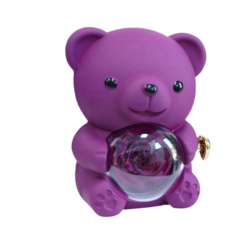 Eternal Flower Rotating Bear Jewelry Box 214 Valentine's Day Everlasting Rose Gift Teacher's Day Christmas Gift Wholesale