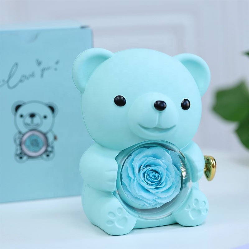 Eternal Flower Rotating Bear Jewelry Box 214 Valentine's Day Everlasting Rose Gift Teacher's Day Christmas Gift Wholesale
