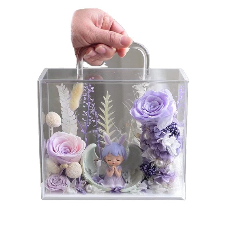 decoration preserved rose acrylic gift square acrylic flower box arrangement for flower packaging boxes acrylic flower box