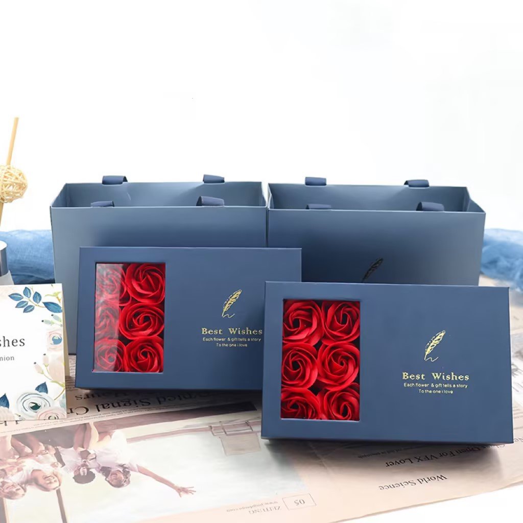 6pcs Iron Basket Heart-shaped Rose Soap Flower Gift Romantic Wedding Valentines Mother's Day Gift