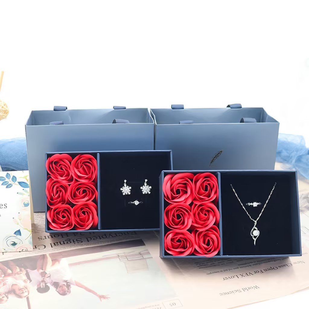 6pcs Iron Basket Heart-shaped Rose Soap Flower Gift Romantic Wedding Valentines Mother's Day Gift