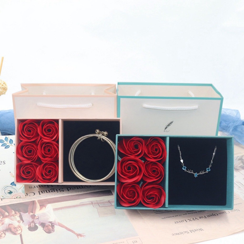 6pcs Iron Basket Heart-shaped Rose Soap Flower Gift Romantic Wedding Valentines Mother's Day Gift