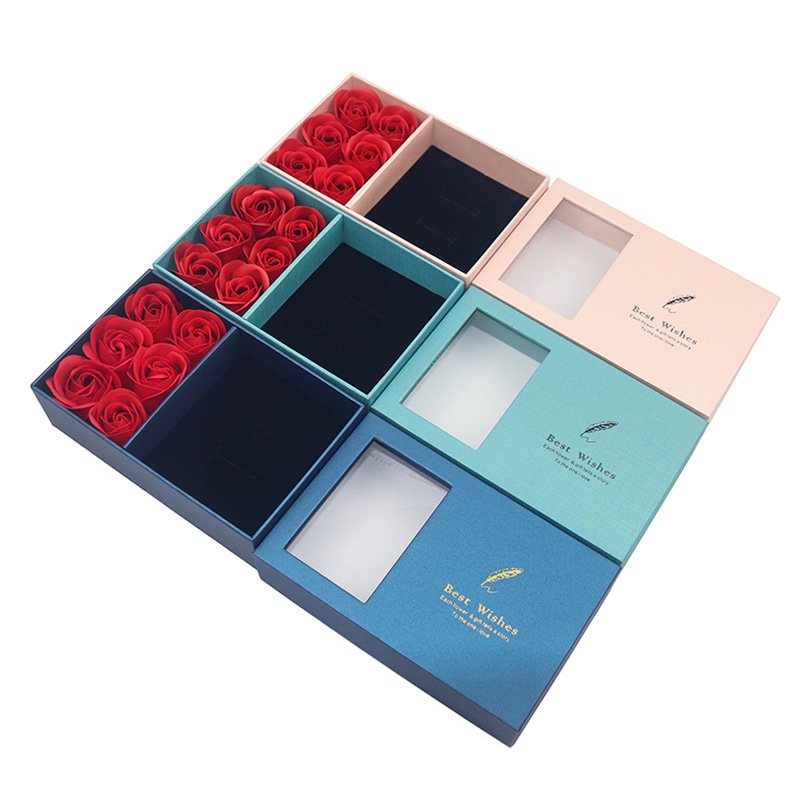 6pcs Iron Basket Heart-shaped Rose Soap Flower Gift Romantic Wedding Valentines Mother's Day Gift