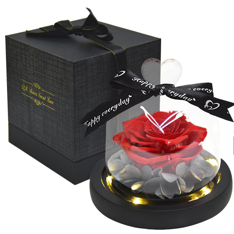 High Quality Natural Eternal Flowers Forever Preserved Rose In Glass Dome With Led Valentine Christmas Mothers Day Gifts For Her