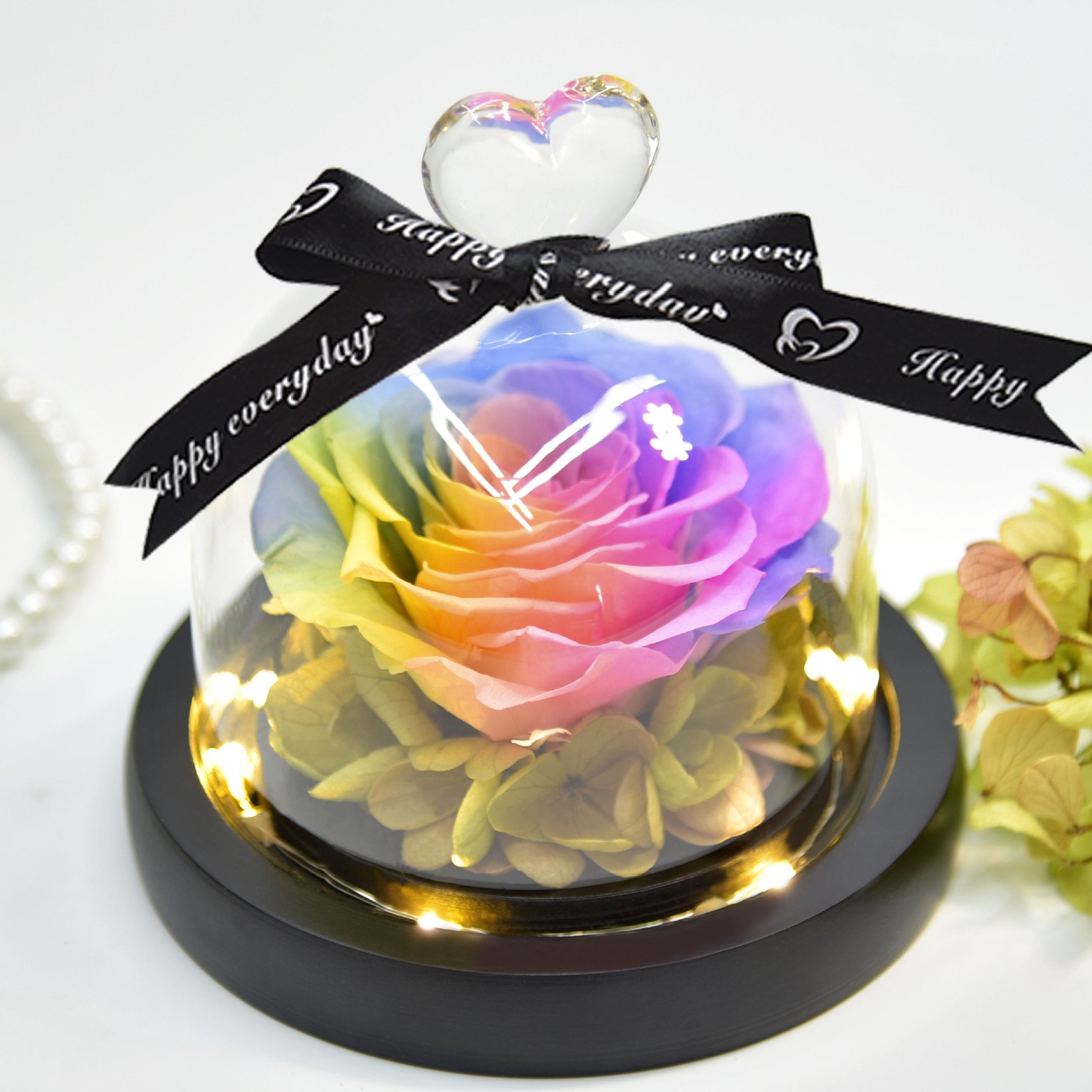 High Quality Natural Eternal Flowers Forever Preserved Rose In Glass Dome With Led Valentine Christmas Mothers Day Gifts For Her