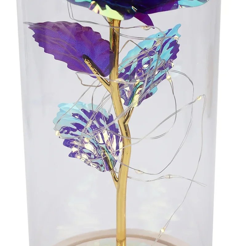 Valentines's Day Forever Roses Gift Artificial Eternal Beast Beauty Rose Everlasting Preserved Flower for Gift Glass Dome LED