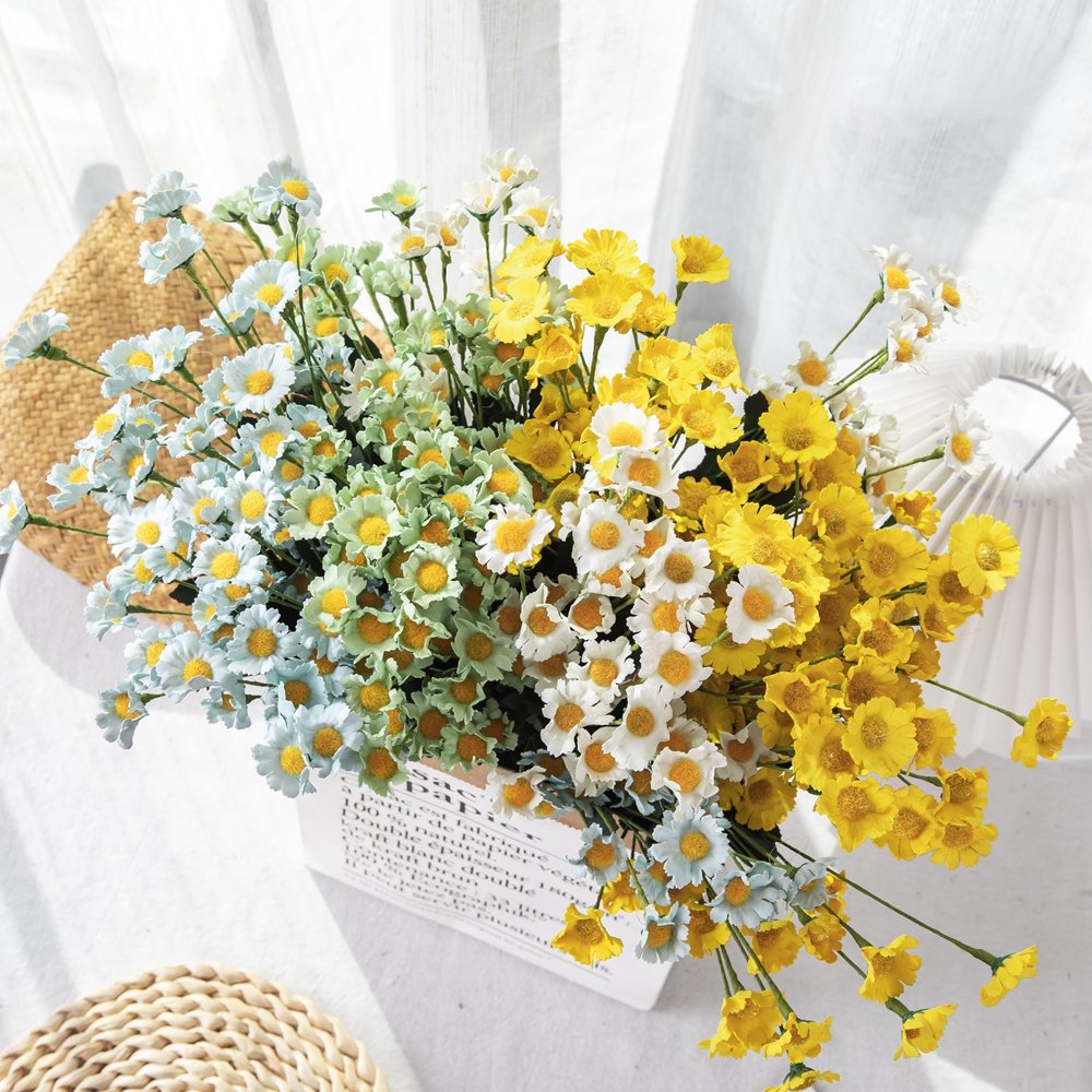 Artificial Flower Real Touch Flower Ball Chrysanthemum Green Plants PE 15 Head Small Foam Daisy for Wedding Wall Table Decor