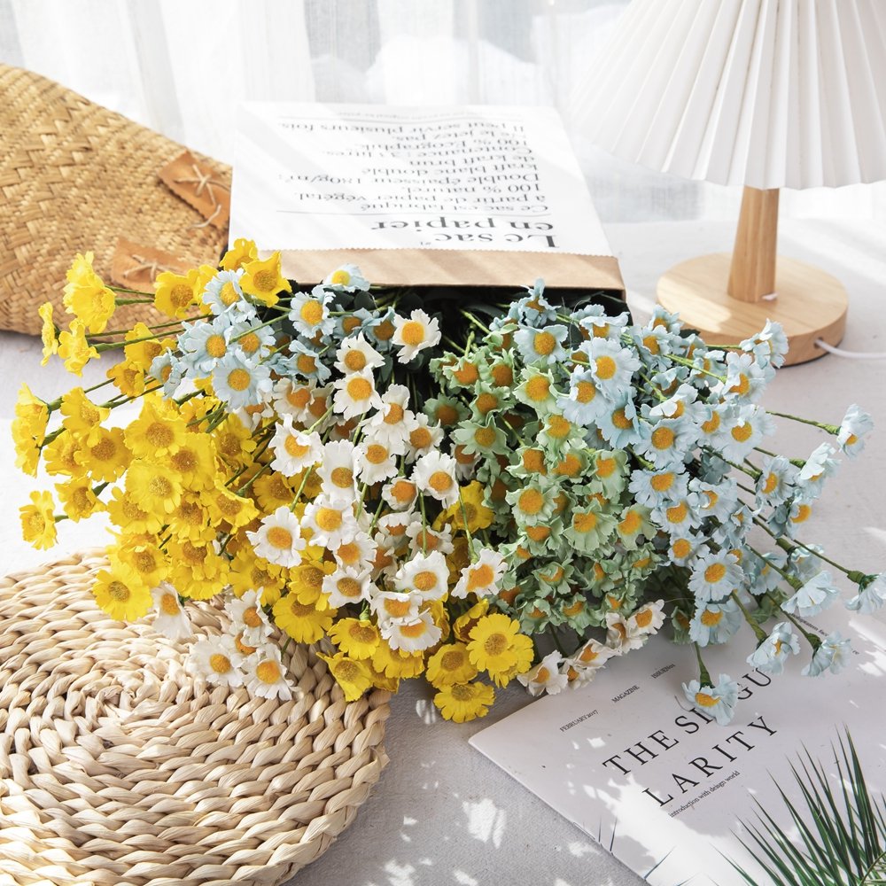 Artificial Flower Real Touch Flower Ball Chrysanthemum Green Plants PE 15 Head Small Foam Daisy for Wedding Wall Table Decor