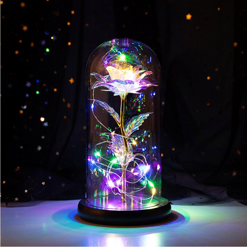 24k Gold Rose Glass Cover LED Lamp Preserved Flower Creative Christmas Mother Valentine's Day Birthday Gift Set Flower