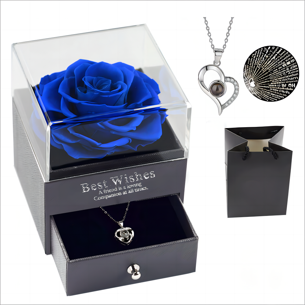 Creative New Spray Painting Valentine's Day Mother's Day Rose Eternal Flower Necklace Earrings Ring Jewelry Packaging Gift Box