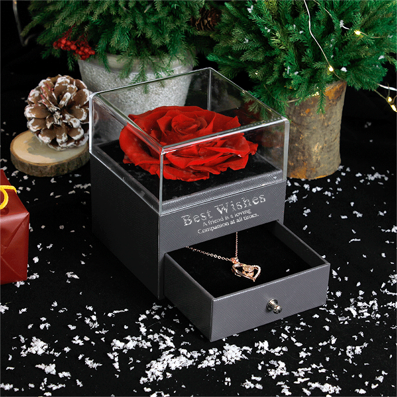 Creative New Spray Painting Valentine's Day Mother's Day Rose Eternal Flower Necklace Earrings Ring Jewelry Packaging Gift Box